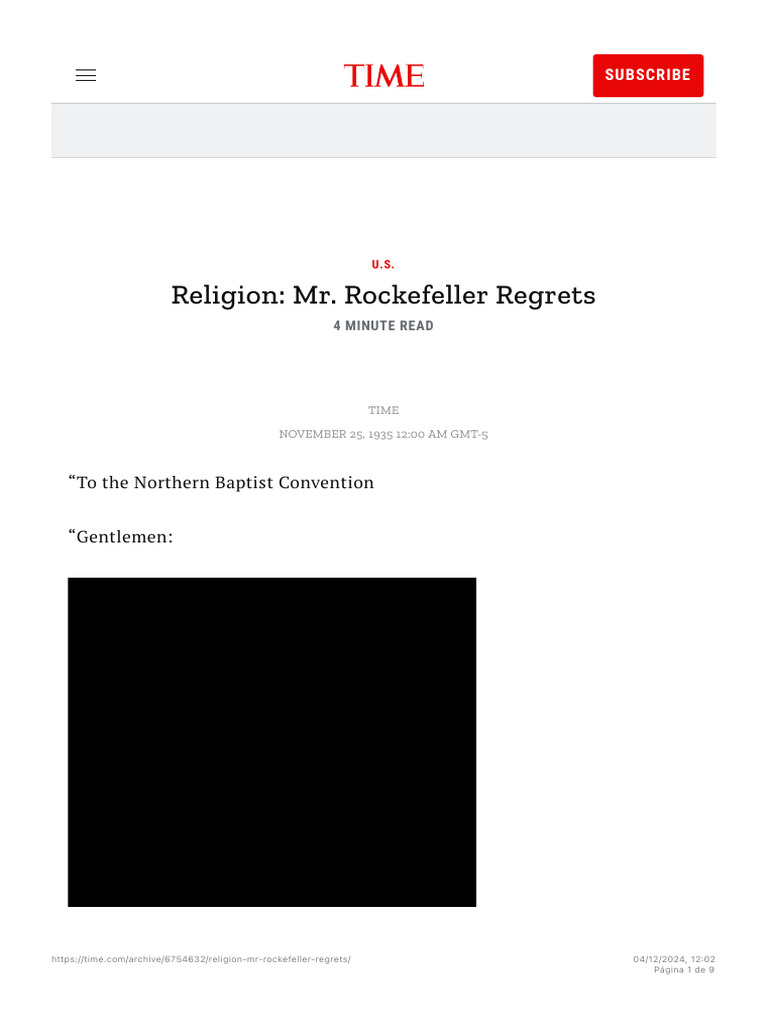 Religion- Mr. Rockefeller Regrets | TIME | PDF