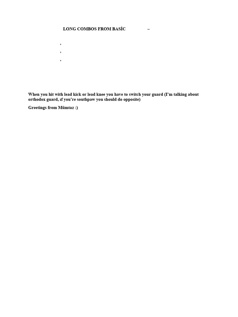 Long Kickboxing Combos Workout Guide | PDF