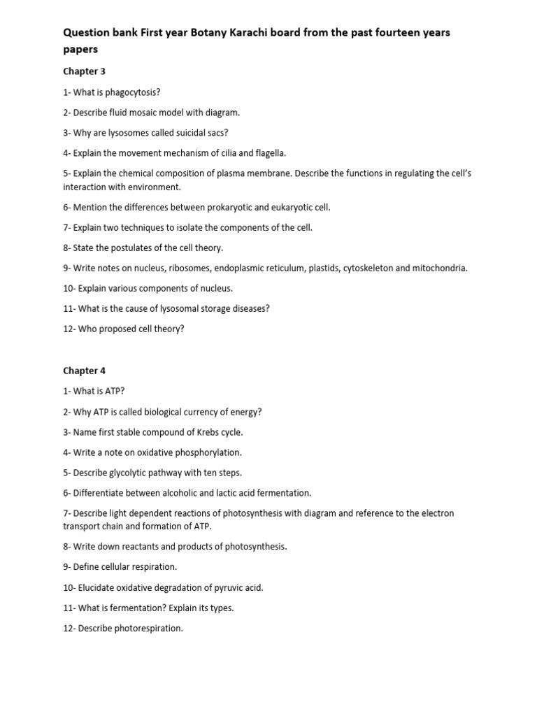 First Year Botany Question Bank Karachi | PDF | Cellular Respiration ...