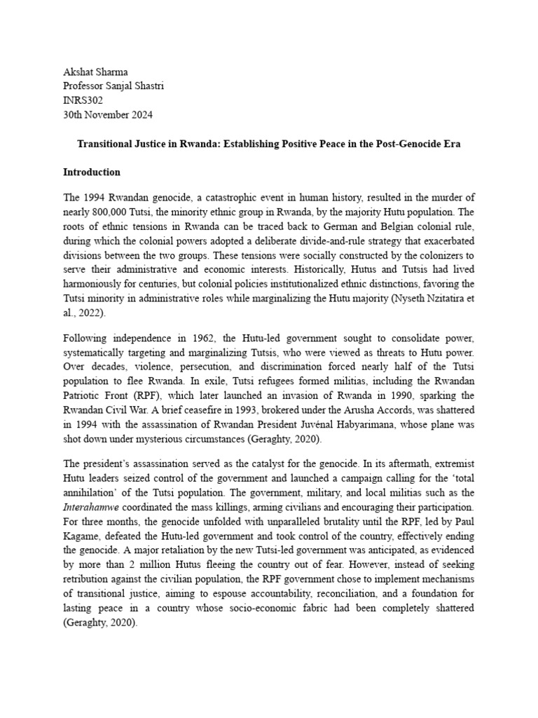 The Role of Transitional Justice in Rwanda | PDF | Tutsi | Transitional ...