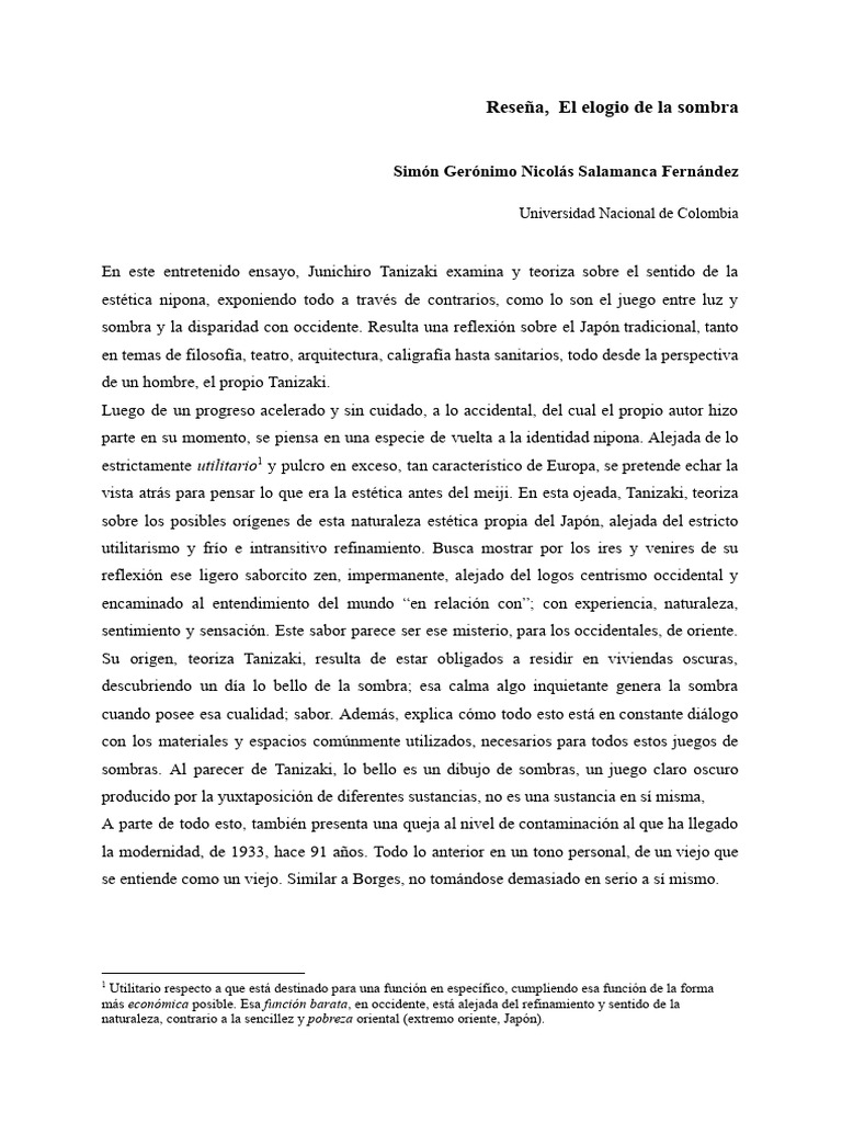 Reseña, El Elogio de La Sombra | PDF