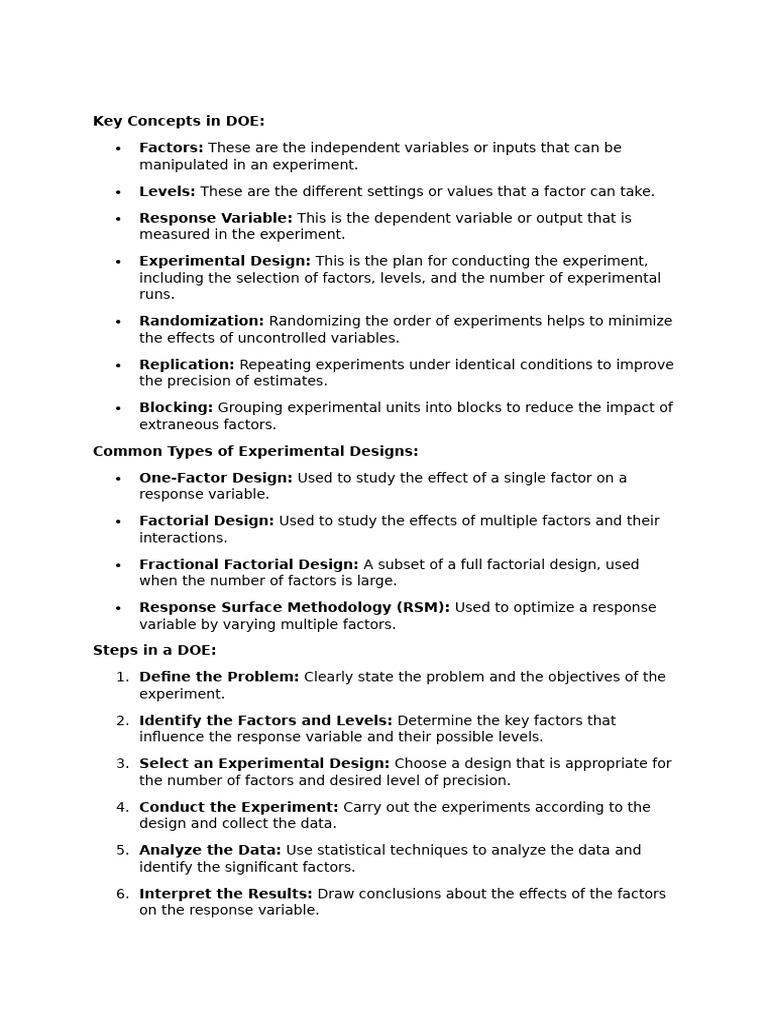 Key Design of Experiments | PDF