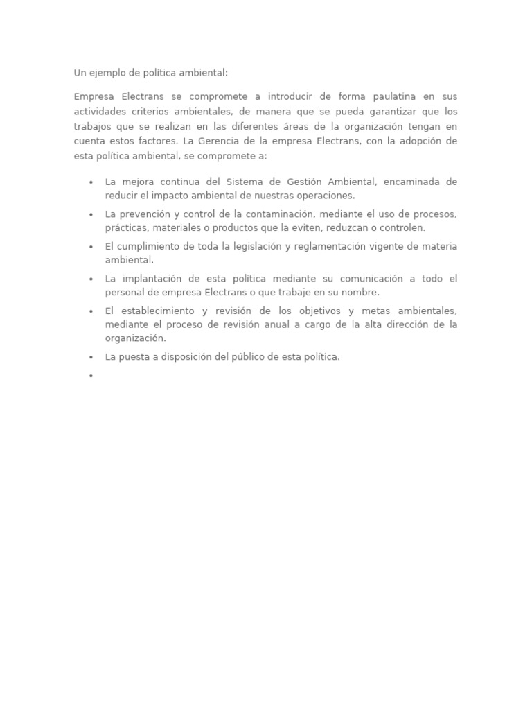 Política Ambiental de Electrans | PDF