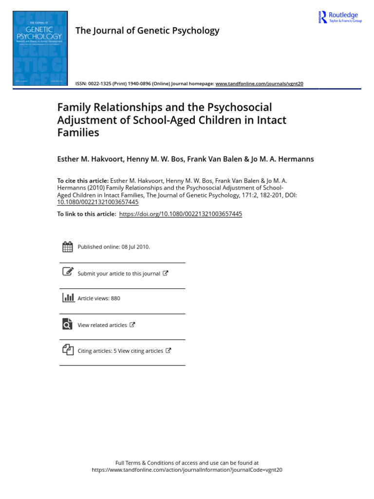 Family Relationships and The Psychosocial Adjustment of School-Aged ...