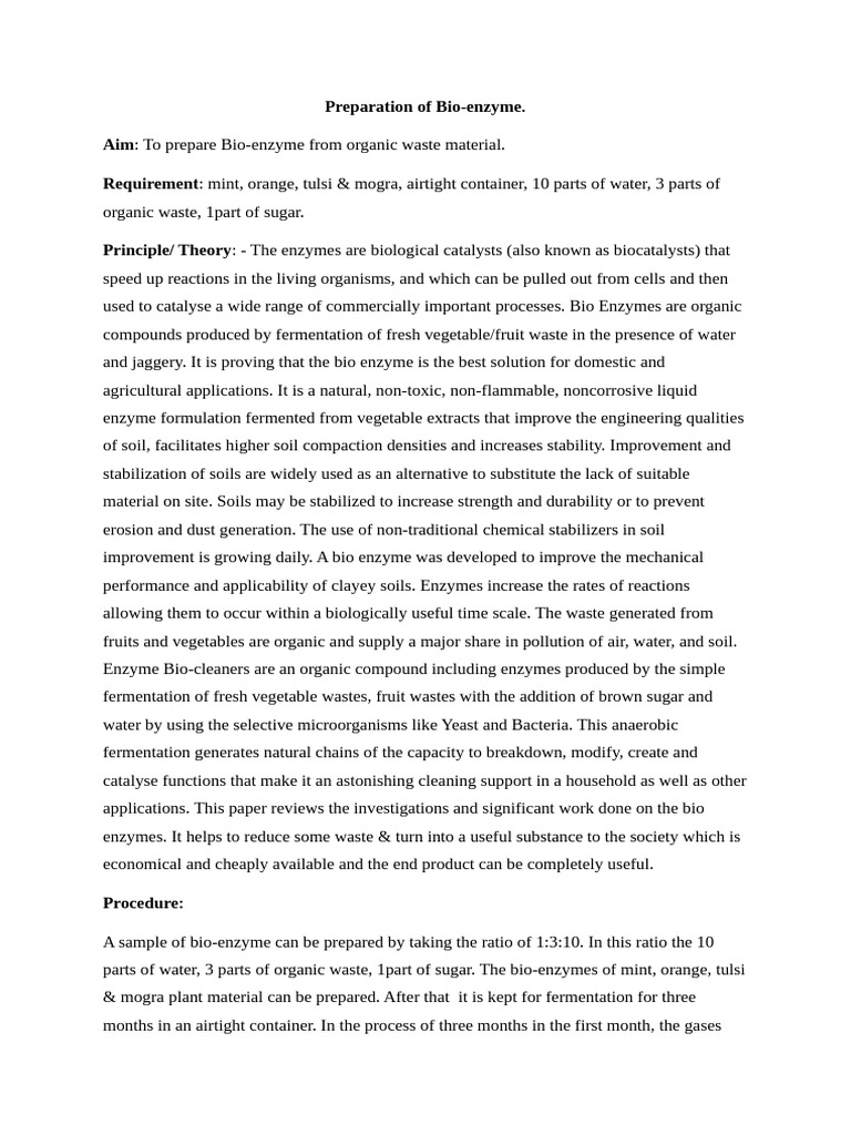 Bio-Enzyme Preparation from Organic Waste | PDF | Soil | Enzyme