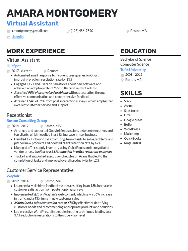 Virtual Assistant Resume Example | PDF | Business | Computing