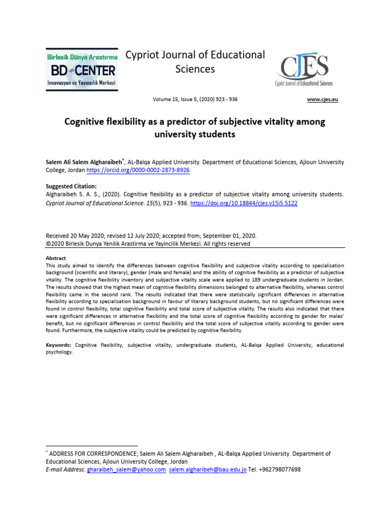 Cognitive Flexibility and Student Vitality | PDF | Regression Analysis ...