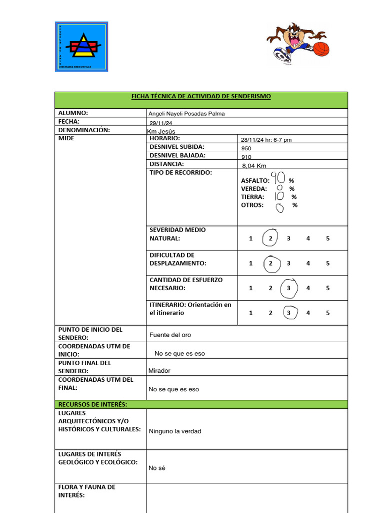 Ficha Técnica de Senderismo | PDF
