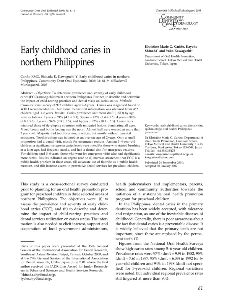 Early Childhood Caries in Northern Phili | PDF | Tooth | Health Care