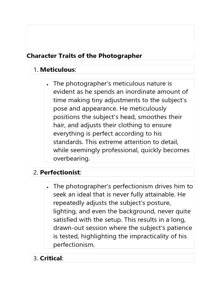 Character Traits of The Photographer Meticulous | PDF | Perfectionism ...