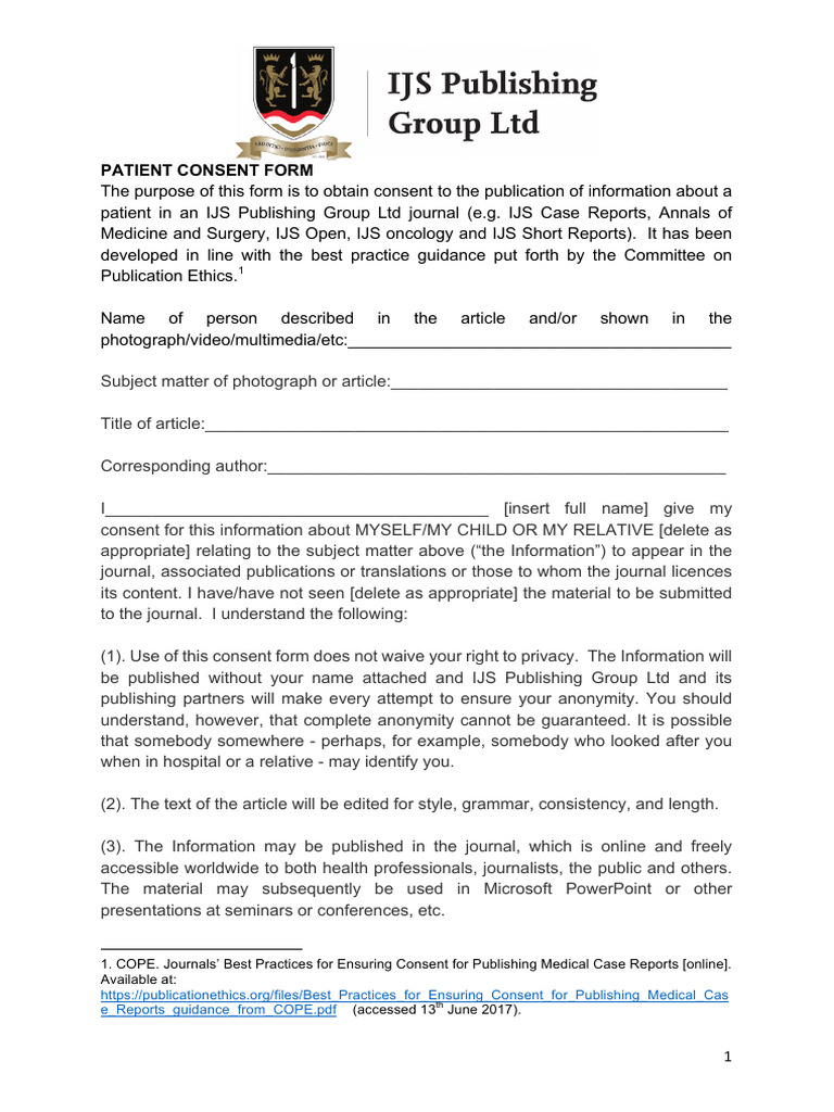 Patient Consent Form for Publication | PDF | Informed Consent | Medicine