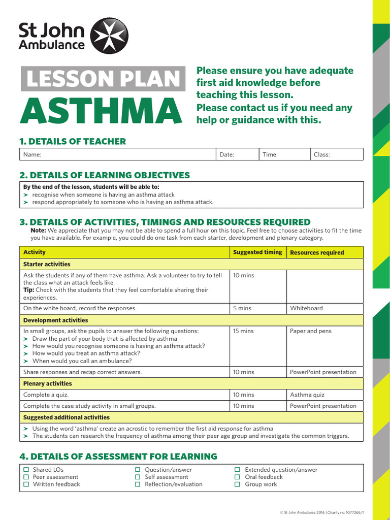 Asthma Lesson Plan | PDF | Asthma | Lesson Plan