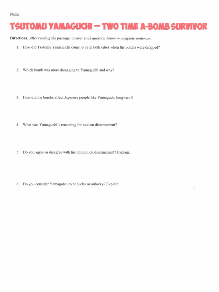 A Bomb Survivor QUESTIONS-1 | PDF
