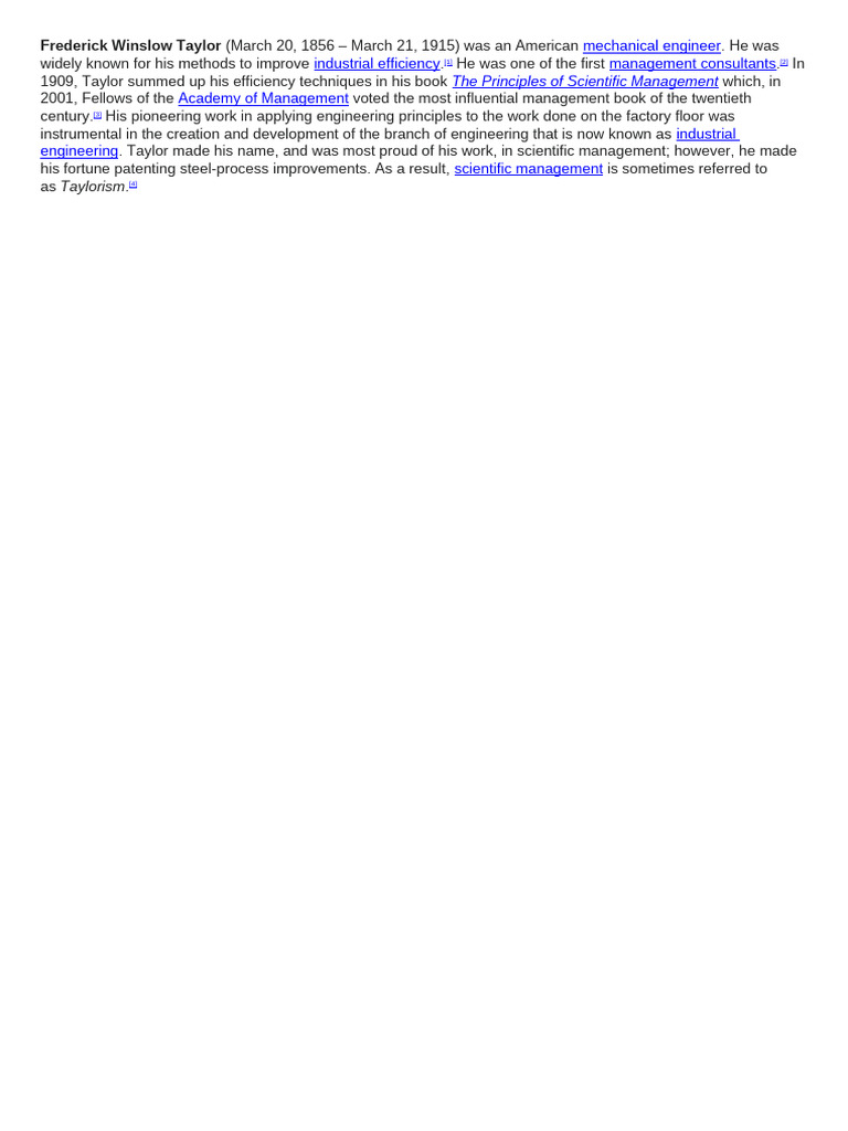 Frederick Winslow Taylor | PDF