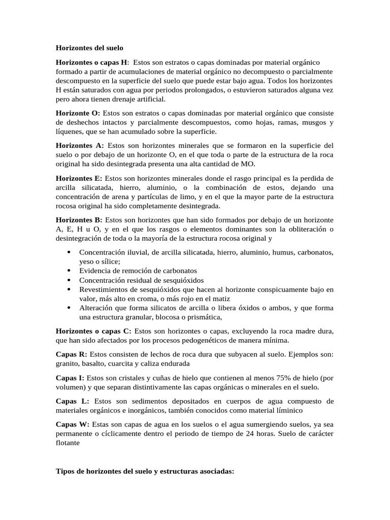 Tipos y Características de Horizontes del Suelo | PDF | Suelo ...