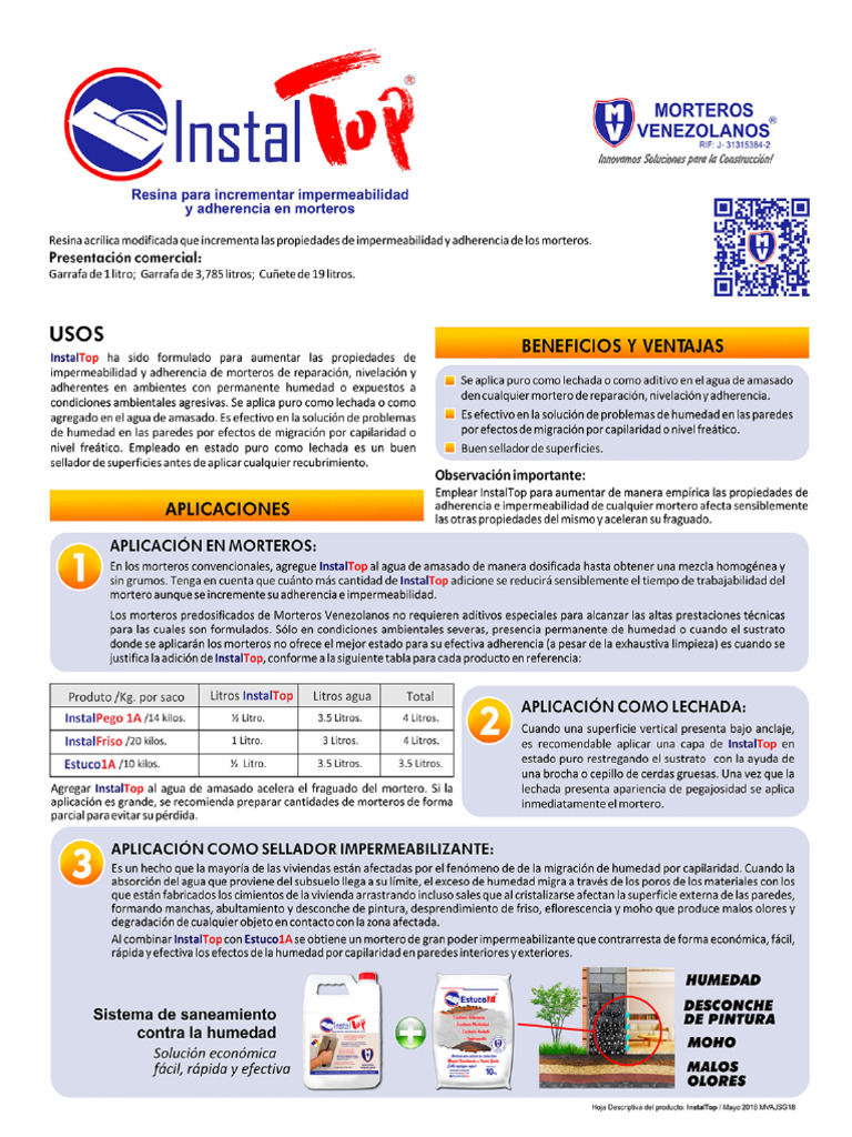 Instaltop - Hoja Descriptiva - Morteros Venezolanos Ca - May18 | PDF