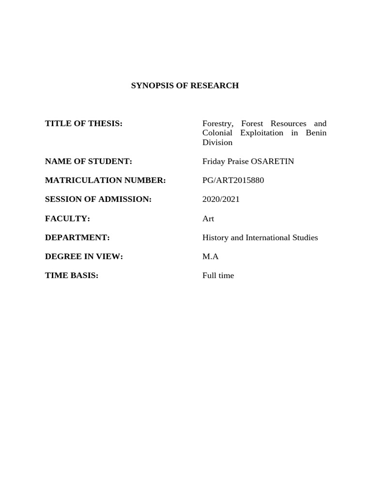 Synopsis of Research (P) | PDF | Thesis | Methodology