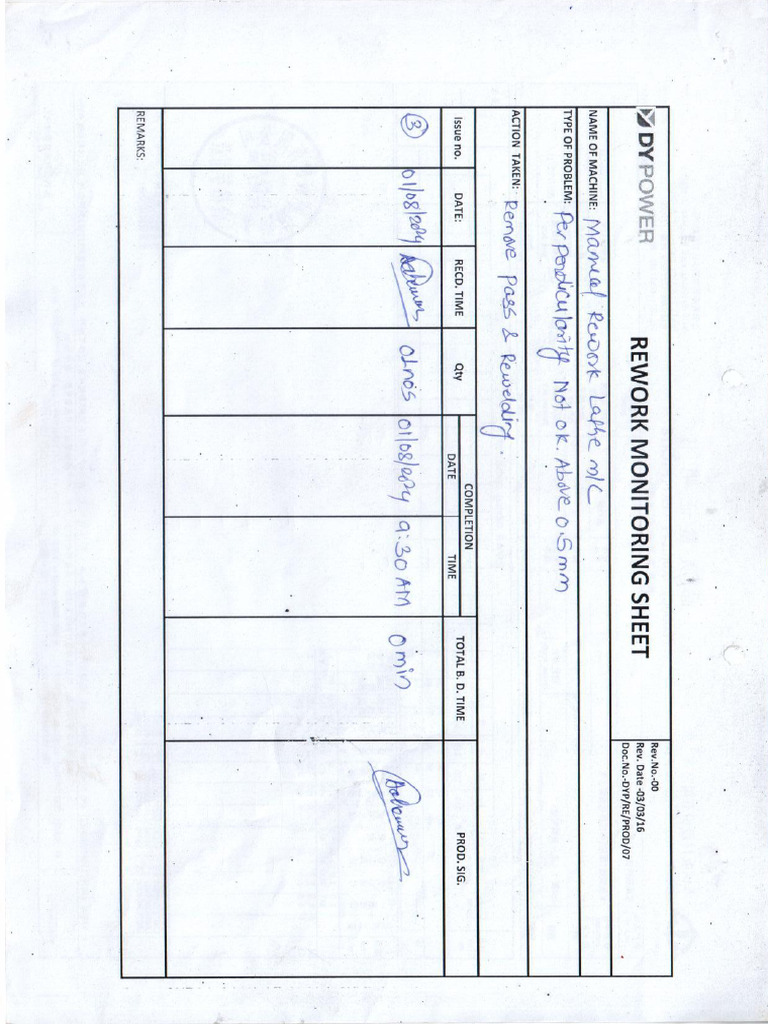 11.rework Monitoring Sheet | PDF