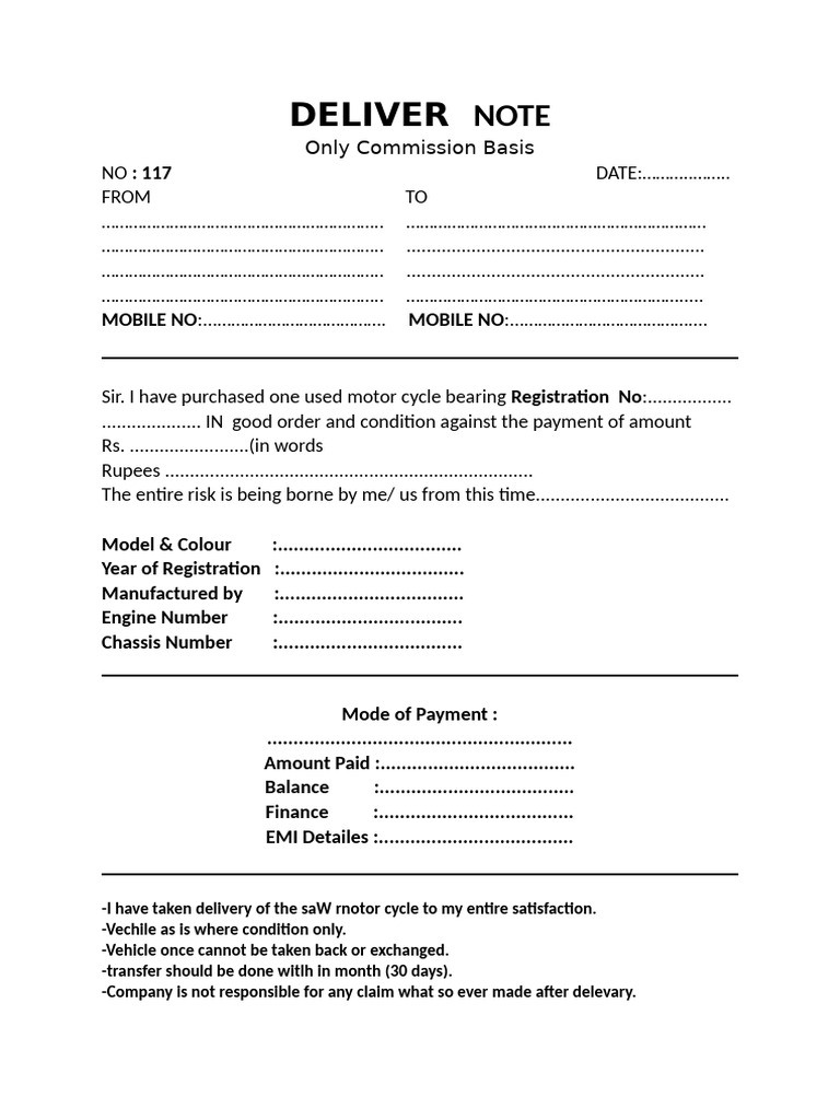 Motorcycle Purchase Agreement Template | PDF