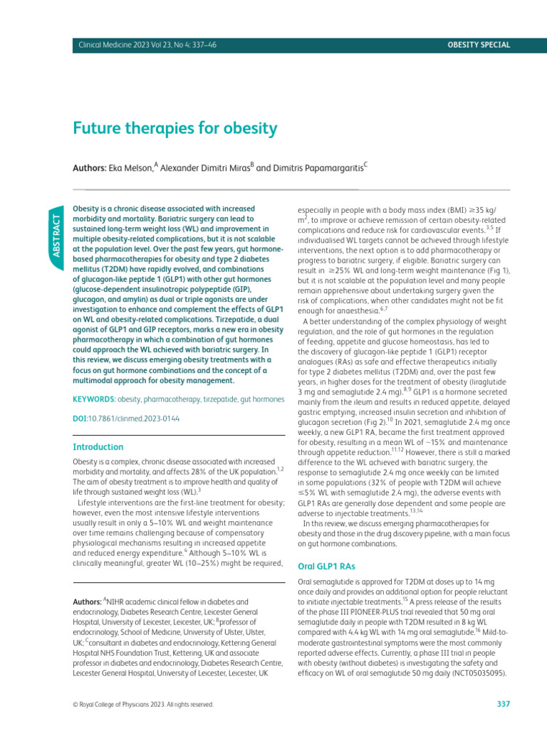 Future Therapies For Obesity | PDF | Obesity | Bariatric Surgery