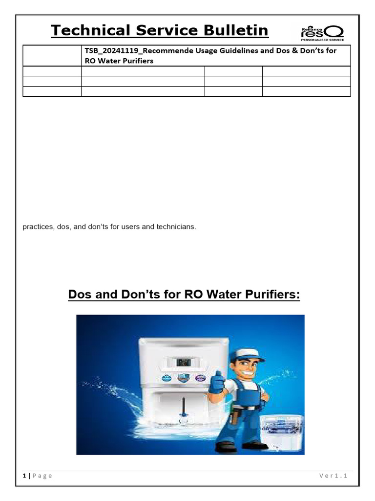 RO Water Purifier Usage Guidelines | PDF | Water Purification | Membrane
