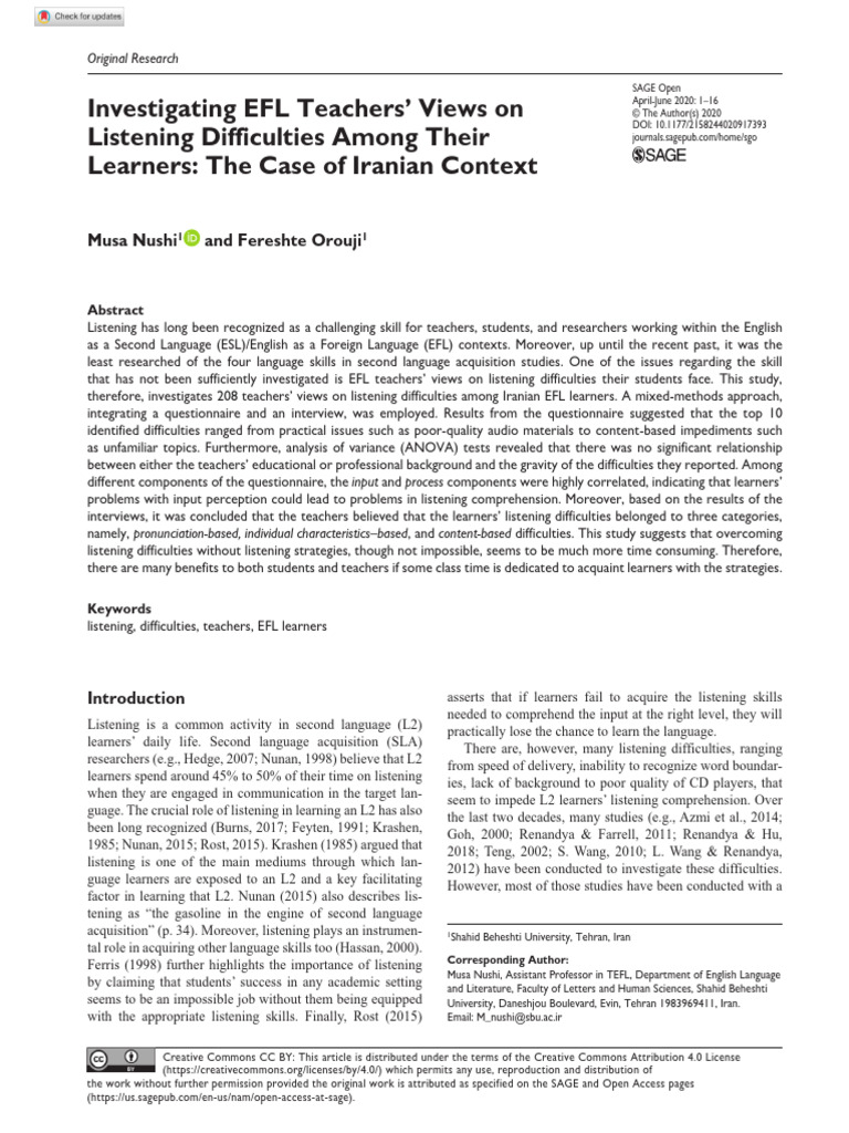 Iranian EFL Listening Challenges | PDF | Second Language | English As A ...