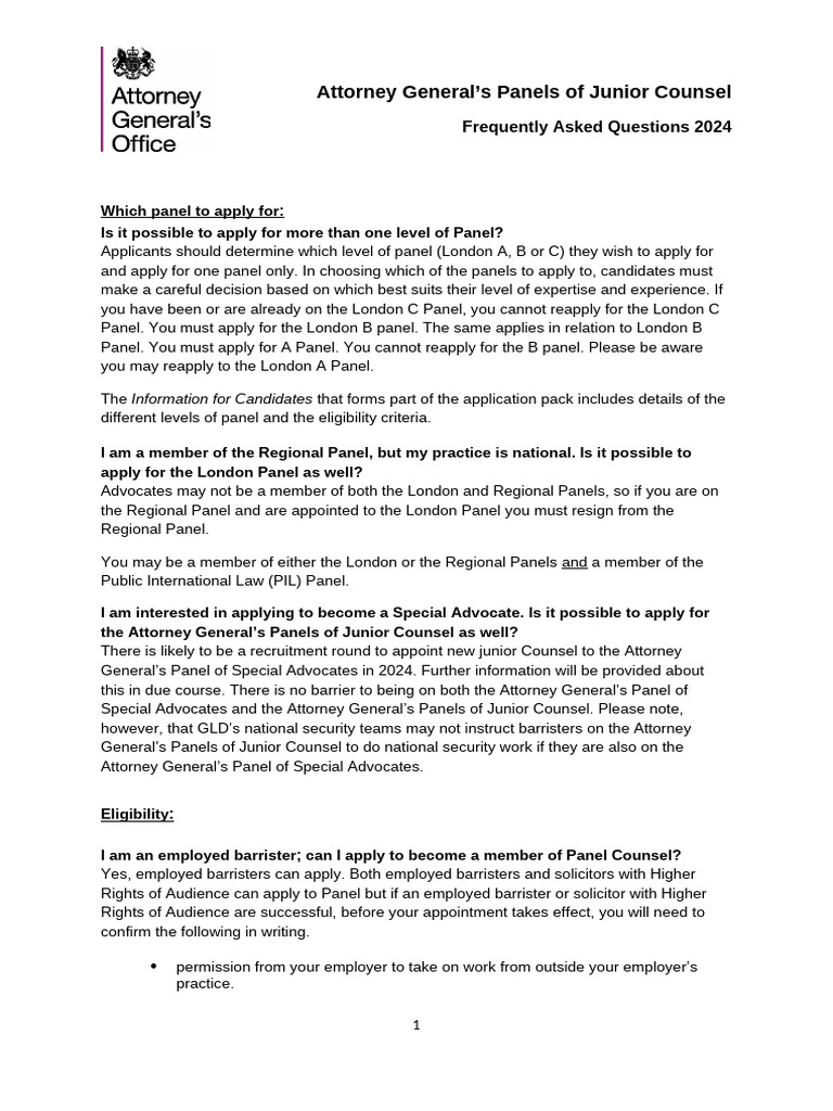 2024 FAQs for Attorney General's Counsel Panels | PDF | Barrister | Justice