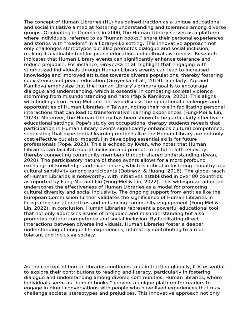 Human Libraries: Fostering Dialogue & Inclusion | PDF | Literacy ...