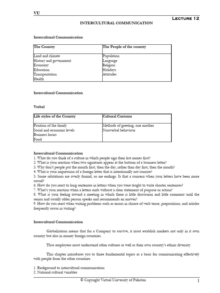 lesson 12 | PDF | Communication | Cross Cultural Communication