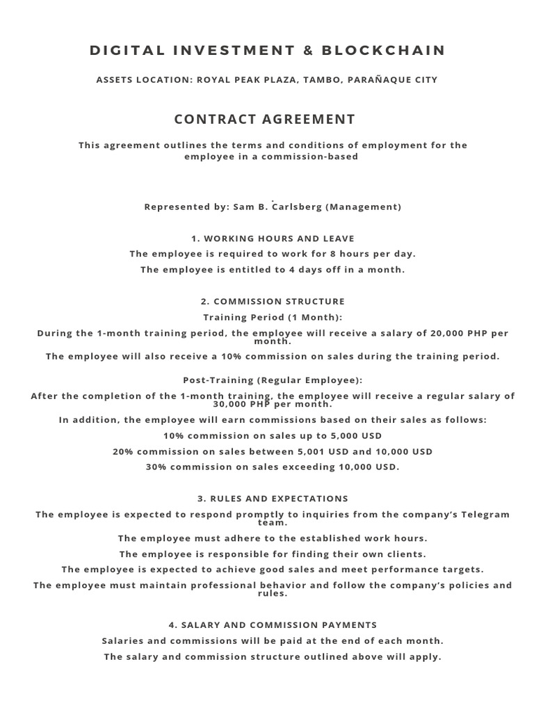 Digital Investment & Blockchain: Contract Agreement | PDF | Employment ...