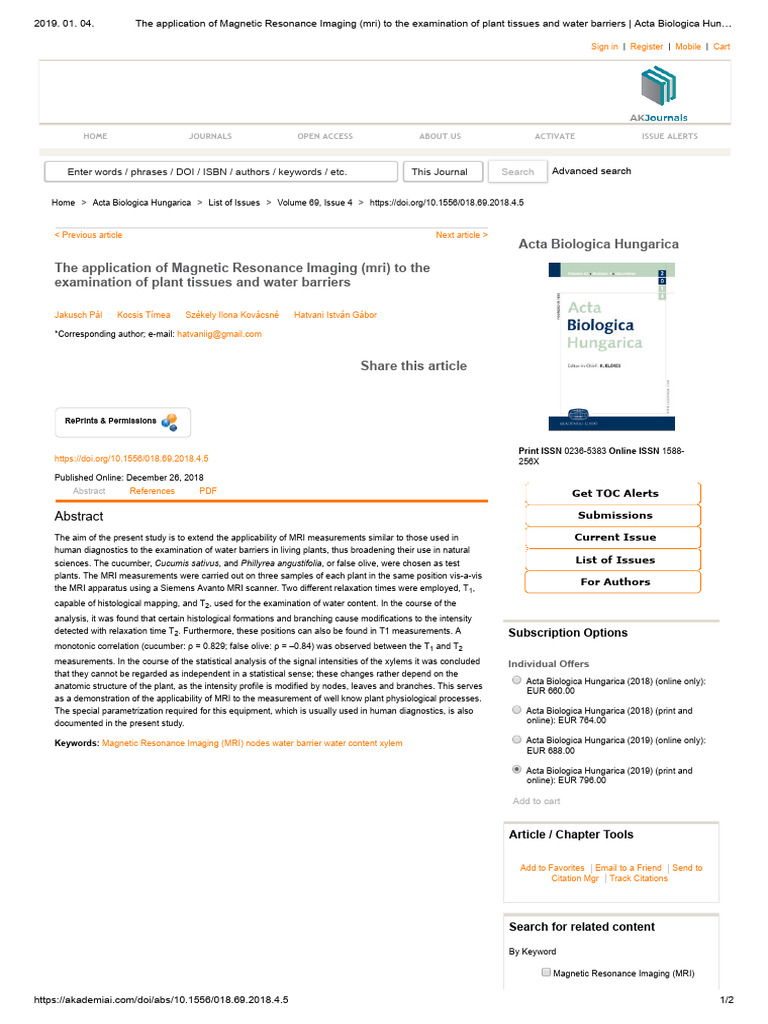 The Application of Magnetic Resonance Imaging (Mri) To The Examination ...