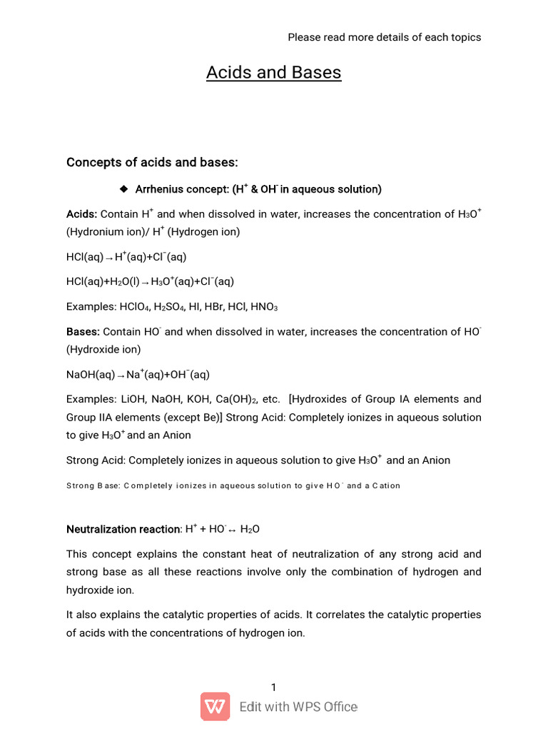 Acids and Bases Concepts Explained | PDF | Acid | Buffer Solution