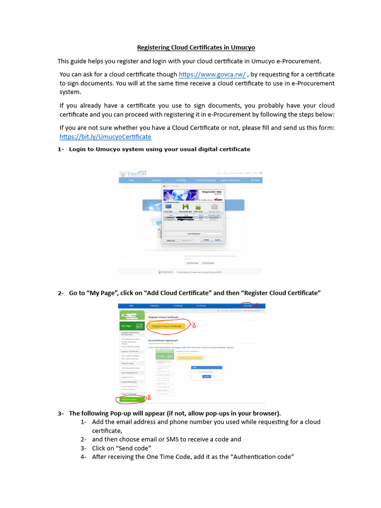 Registering Cloud Certificates in Umucyo | PDF