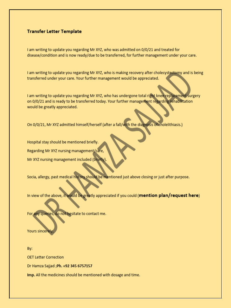 Patient Transfer Letter Template | PDF