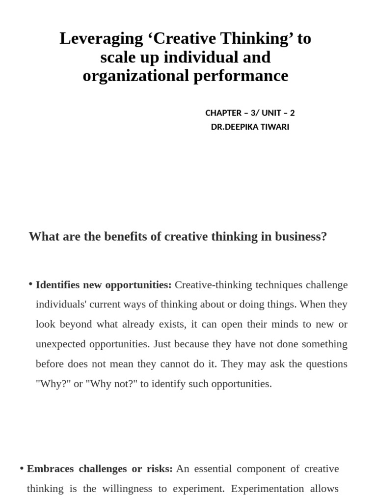 Unit - 2 - CHP - 3 - Leveraging Creative Thinking' To Scale Up | PDF ...
