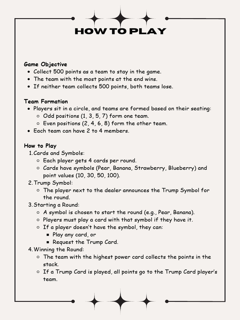 Team Card Game: 500 Points Rules | PDF | Trick Taking Card Games | Sports