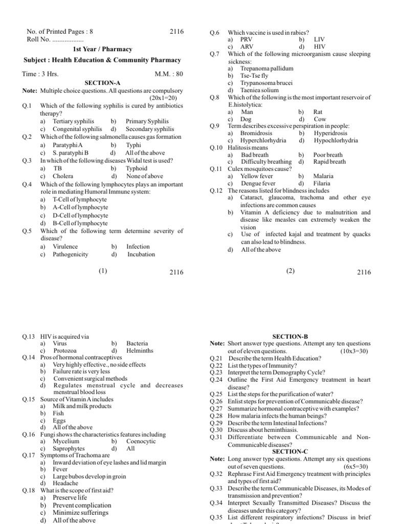 1st Year / Pharmacy Subject: Health Education & Community Pharmacy ...