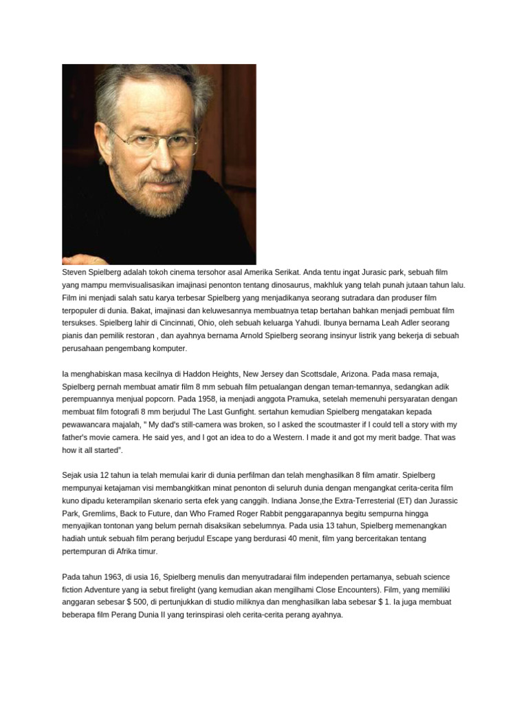 Profil Steven Spielberg: Sutradara Legendaris | PDF