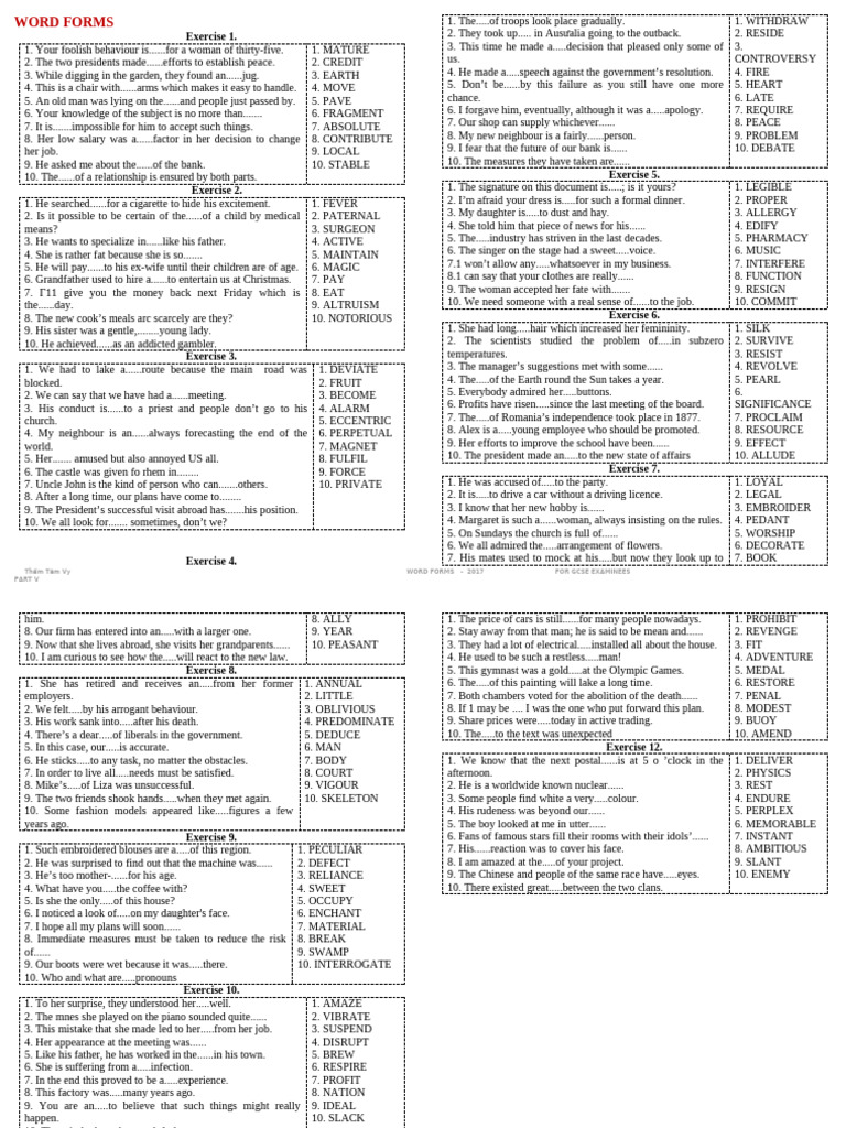 Word forms 5ss pdf
