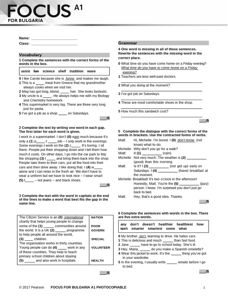 Vocabulary and Grammar Review Test | PDF | Linguistics