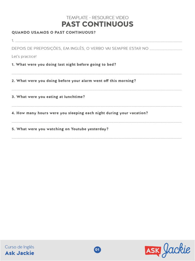 Past Continuous - Template | PDF