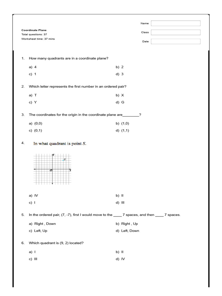 Coordinate Plane 4 Pdf Cartesian Coordinate System Mathematics
