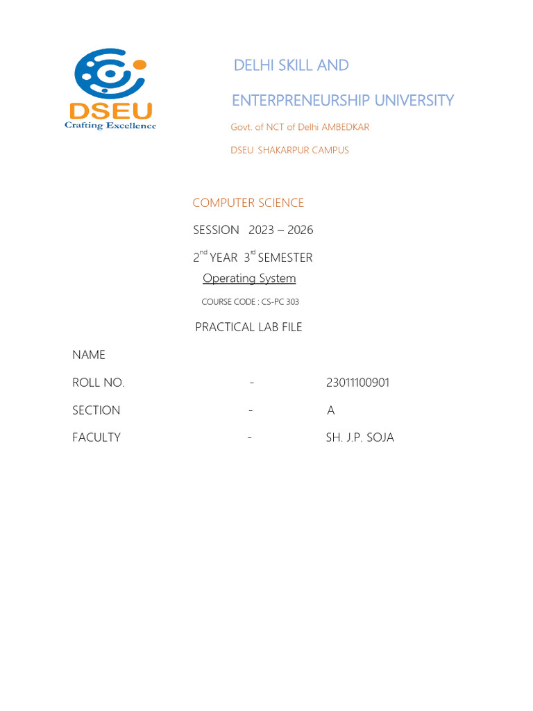 DSEU Operating System Lab File 2023 | PDF