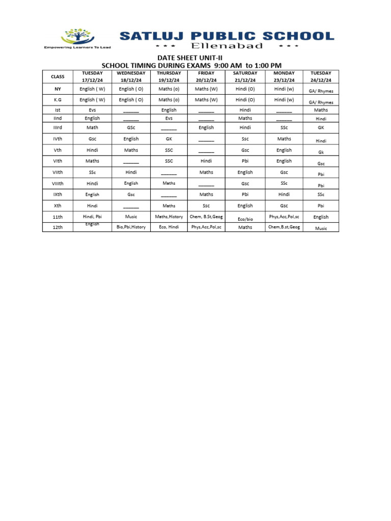 December 2024 Exam Schedule | PDF
