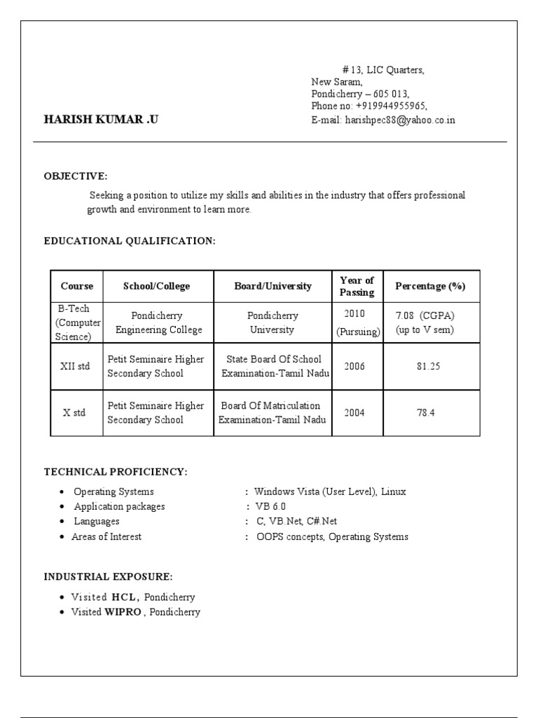 Harish Kumar U: Computer Science Resume | PDF