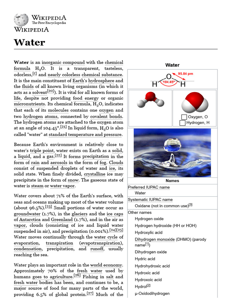 Water - Wikipedia | PDF | Water | Metabolism