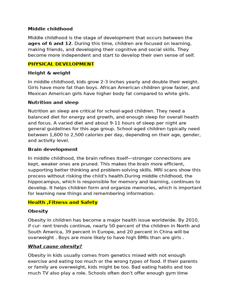Understanding Middle Childhood Development | PDF | Obesity | Childhood ...