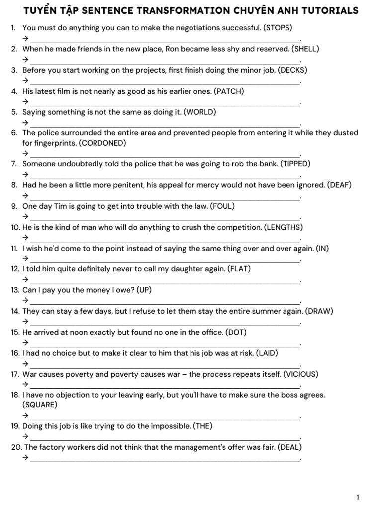 Sentence Transformation Tutorials | PDF