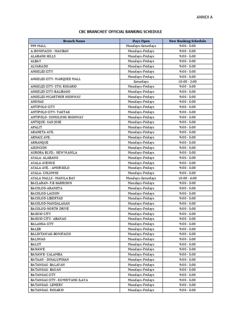 BDO Tektite Banking Hours | PDF | Makati | Philippines