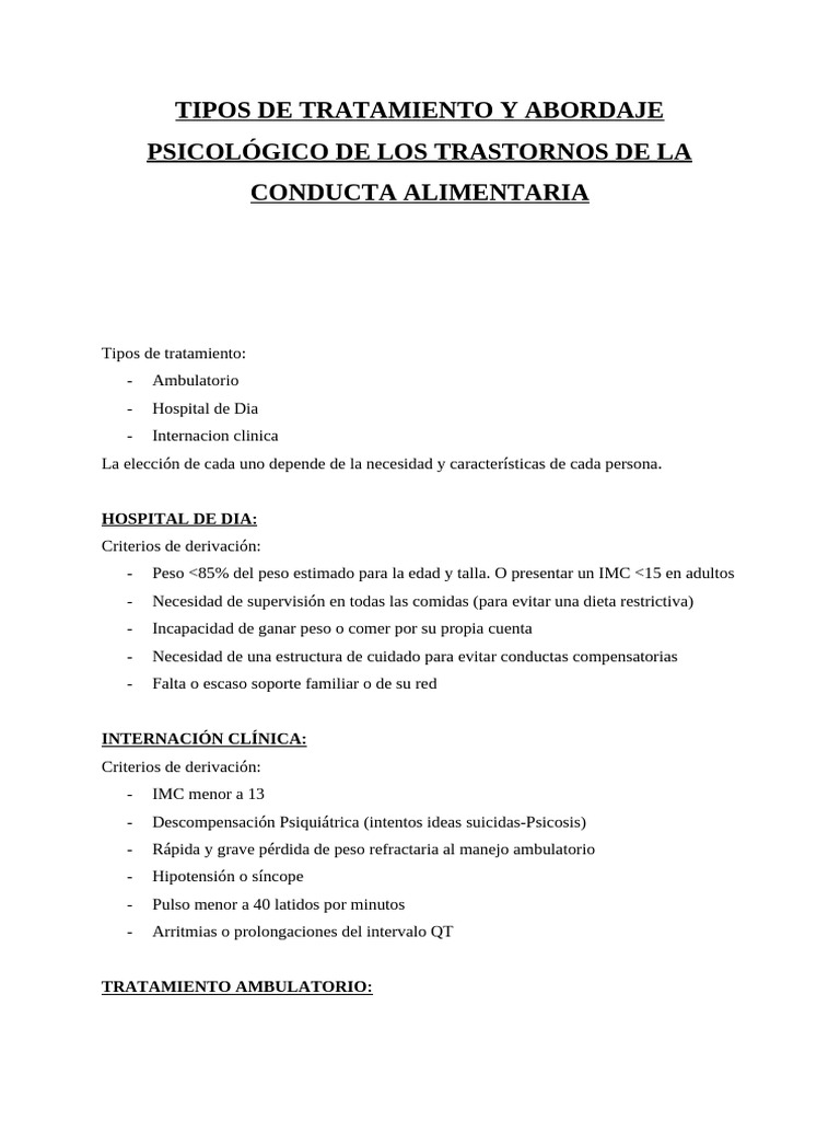 Tipos De Tratamiento Y Abordaje Psicológico De Los Trastornos De La